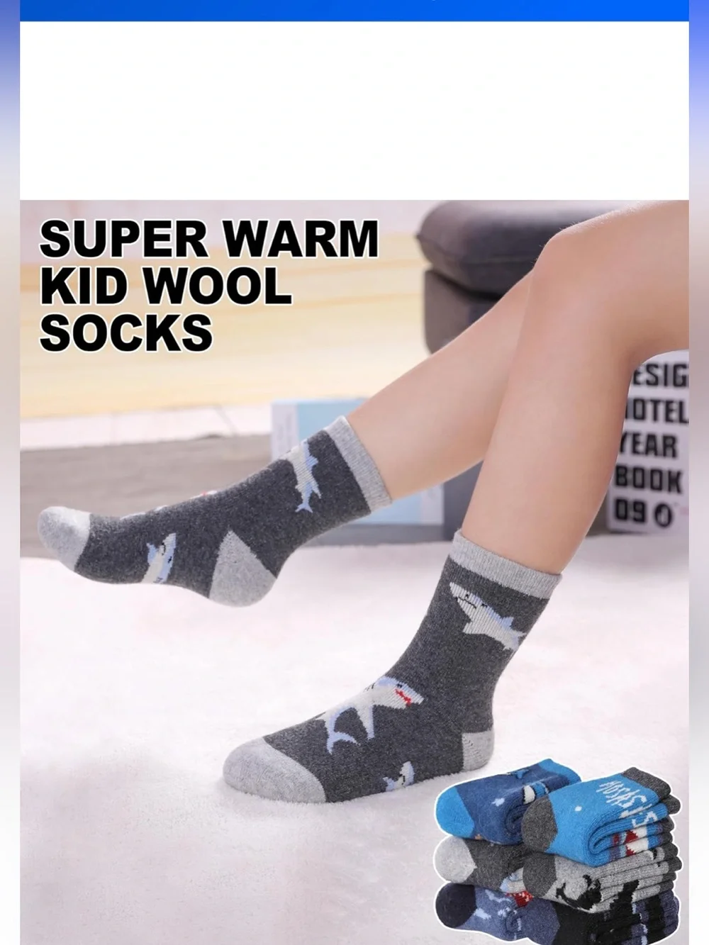 Kids Wool Blend Winter Socks Boys Girls Warm Thick Crew Socks 6 Pairs Size 1-3T